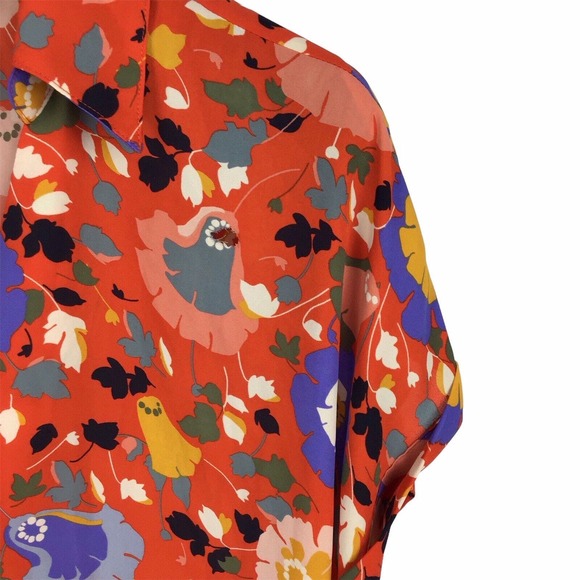 Cabi | Top Floral Visionary Replay Orange Short Sleeve V Neck Collar Size Small - Picture 4 of 6